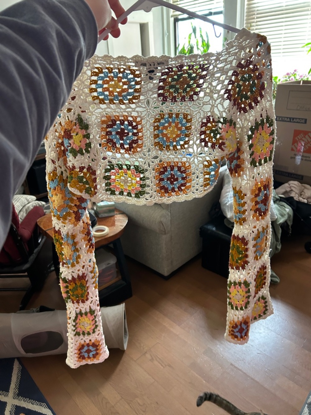 Forever 21 White Crochet Multicolor Granny Square Shrug